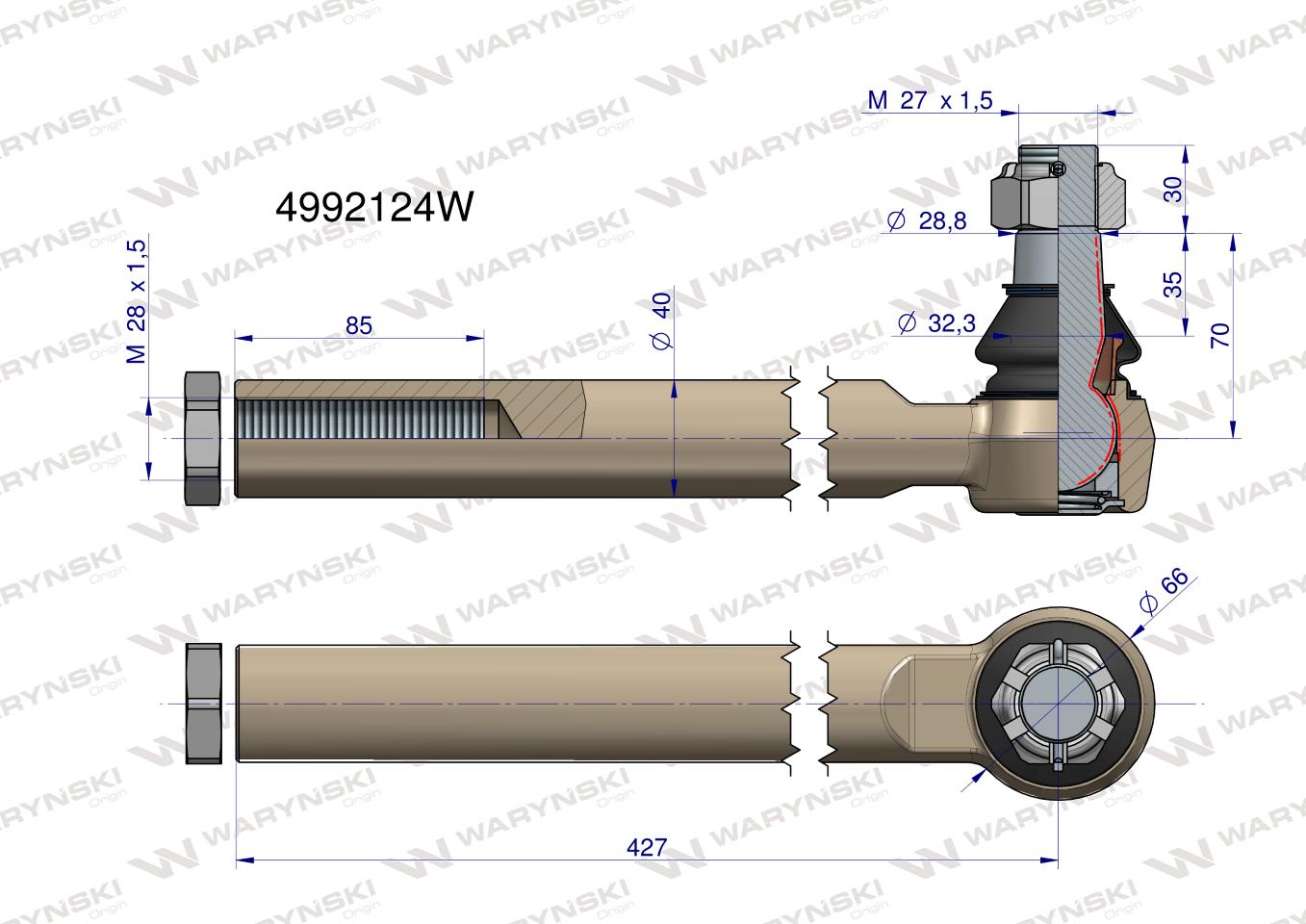 Przegub układu kierowniczego JCB  4992124 Waryński