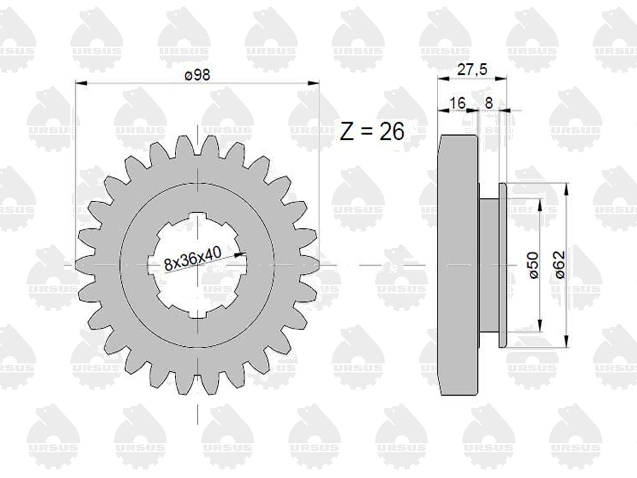 Koło zębate przesuwne II i V  biegu C-330 ORYGINAŁ URSUS