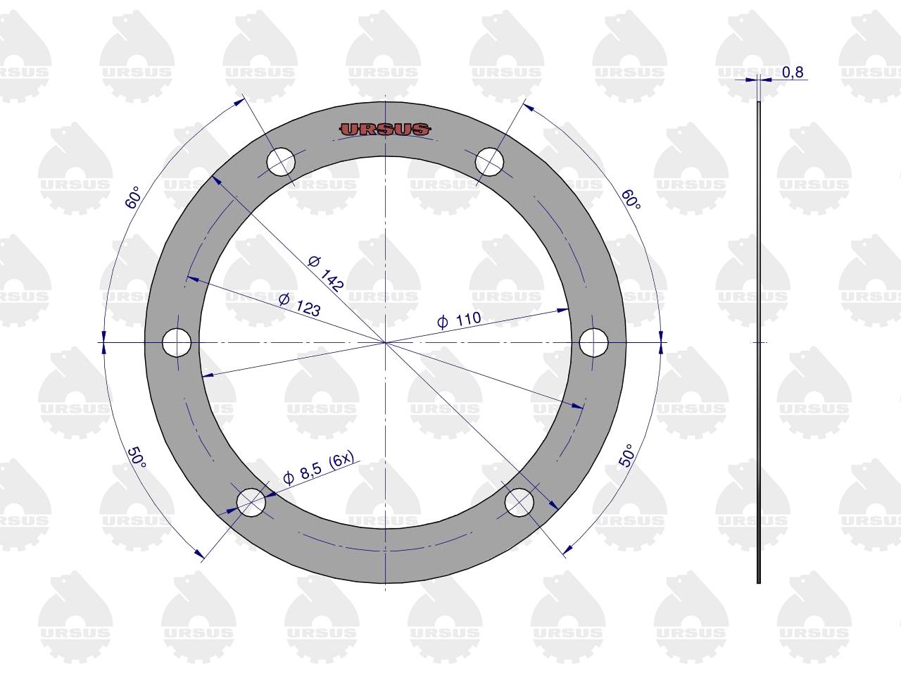 Uszczelka pokrywy wewnętrznej zwolnicy krążelit 0.8mm C-330 ( sprzedawane po 10 ) ORYGINAŁ URSUS