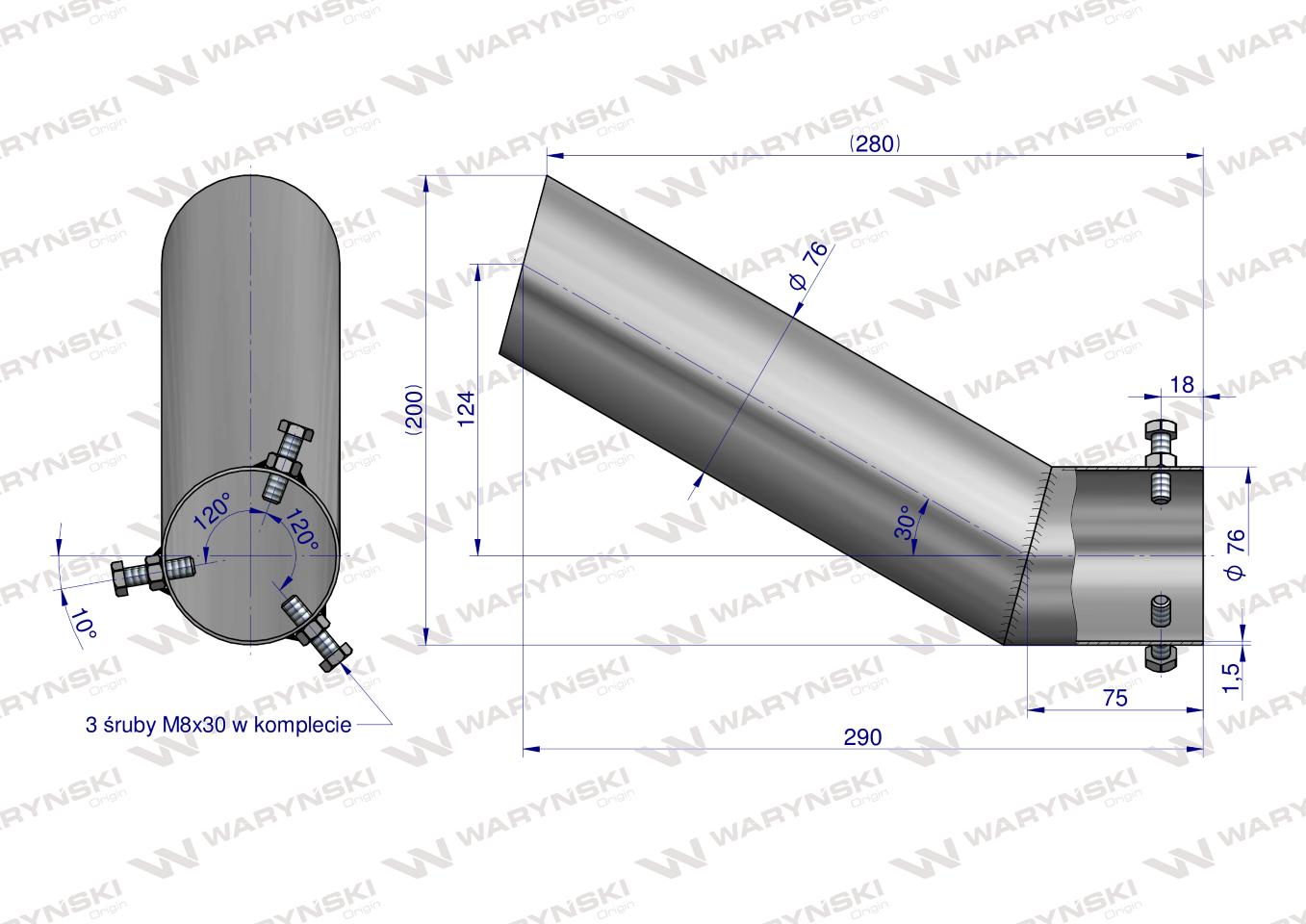 Rura do tłumika 5040390070.1P504039012/0 wygięta końcówka Bizon INOX WARYŃSKI