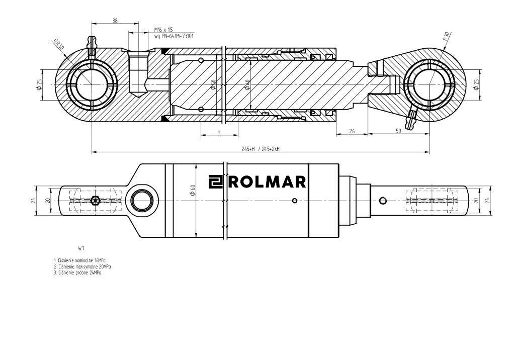 Cylinder podnoszenia hederu st.typ CN2sFB-16/40/500z+U Bizon