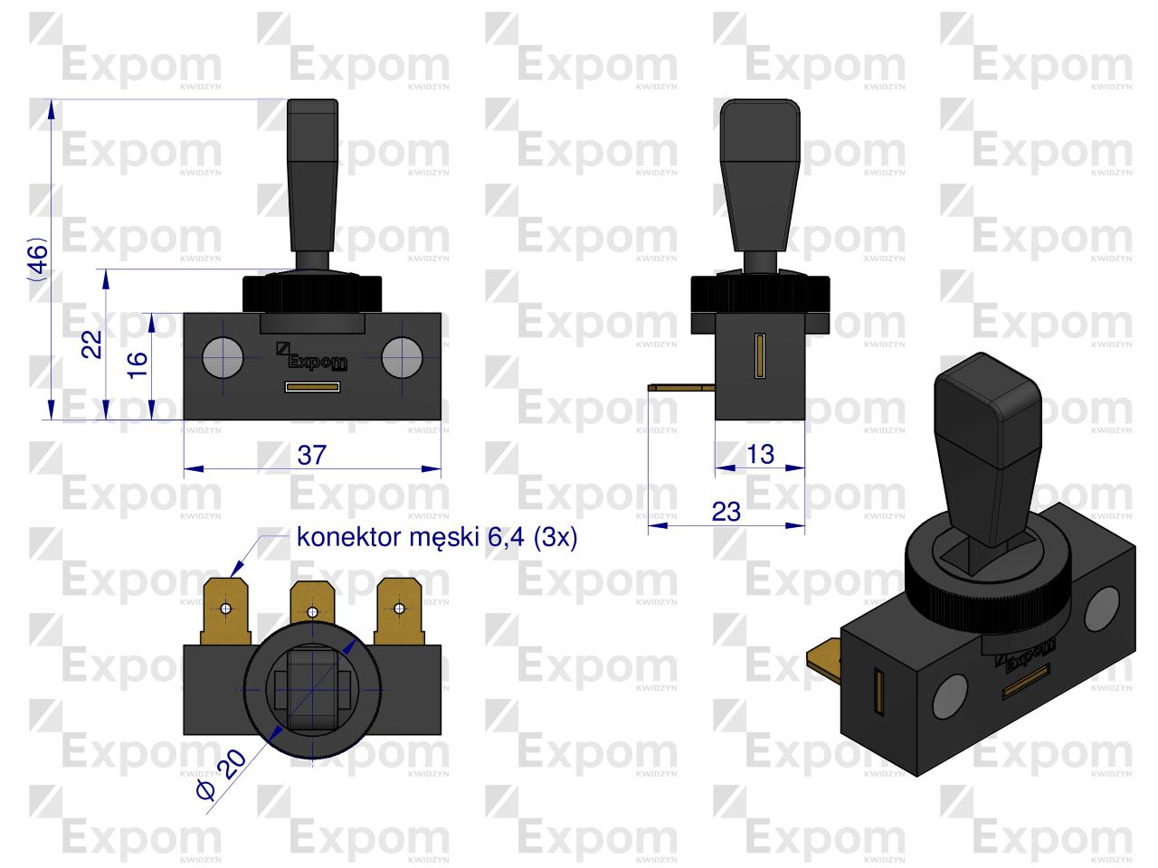 Przełącznik kierunkowskazu W-21 330/360 ( Na Wsuwkę ) (sprzedawane po 10 szt ) EXPOM KWIDZYN eu