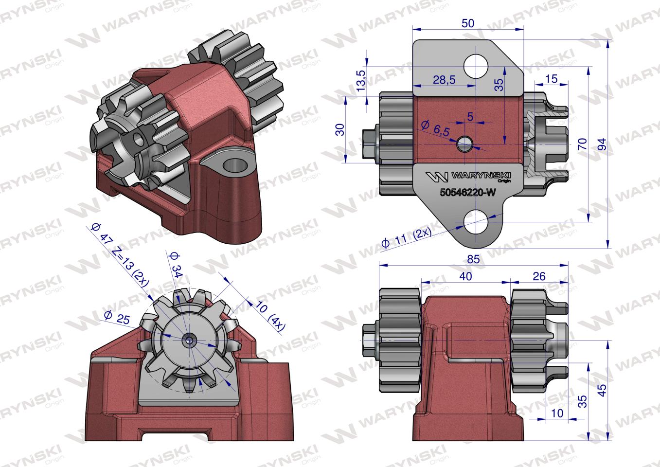 Wspornik napędu pompy hydraulicznej kompletny do C-360 WARYŃSKI