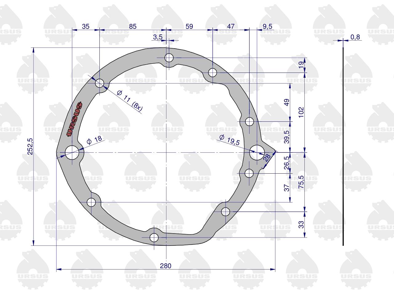 Uszczelka pompy podnośnika 95462 krążelit 0.8mm C-360 Zetor ( sprzedawane po 5 ) ORYGINAŁ URSUS