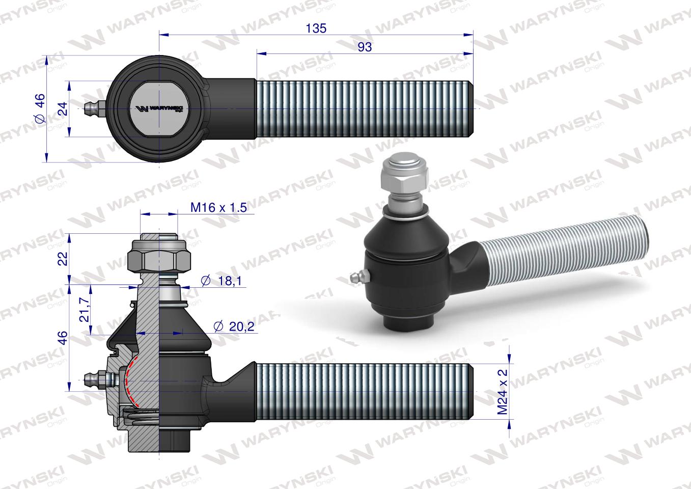 Przegub wzmocniony ( długi ) z regulacją docisku kombajn Bizon C-360 505802014 WARYŃSKI	