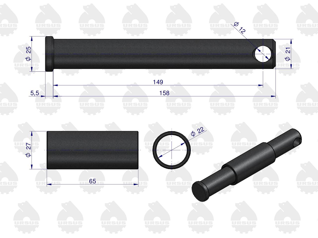 Sworzeń mocowania widłaka z ramą C-330 C-360 ORYGINAŁ URSUS