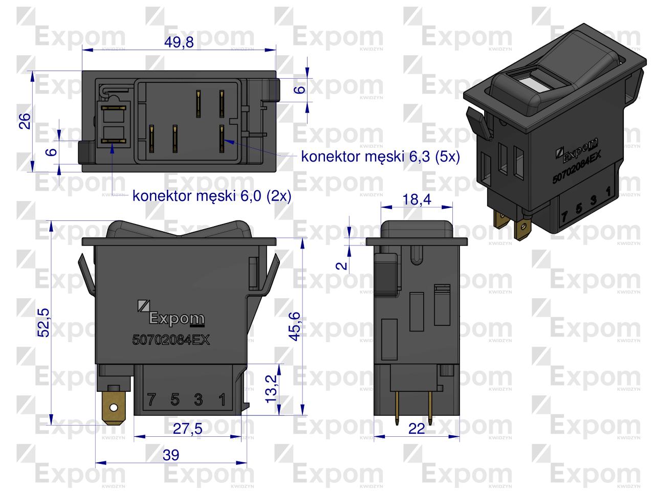 Włącznik przechylny do wbudowania New Holland EXPOM KWIDZYN eu