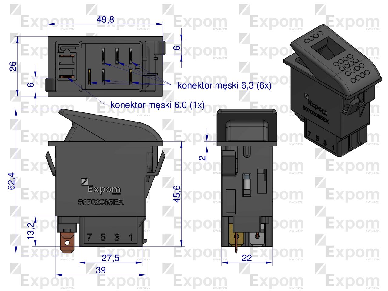 Włącznik przechylny do wbudowania New Holland  Steyr Case IH EXPOM KWIDZYN eu