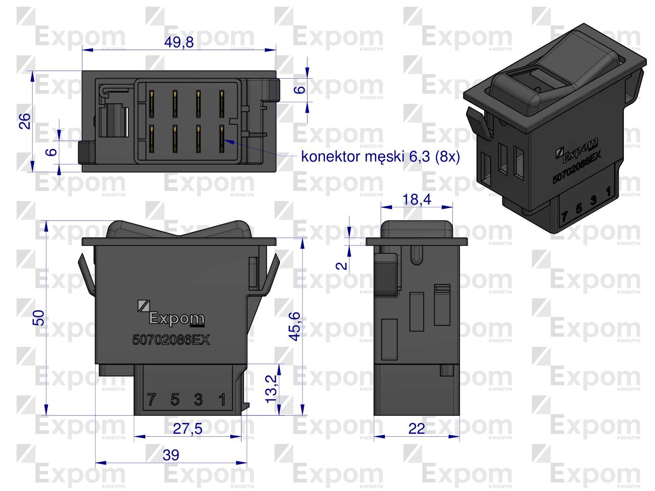 Włącznik przechylny do wbudowania Case IH,Steyr EXPOM KWIDZYN eu
