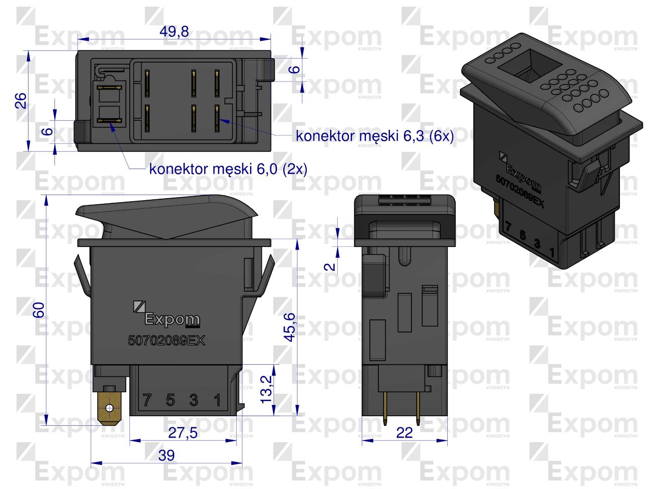 Włącznik przechylny do wbudowania New Holland Case IH Steyr EXPOM KWIDZYN eu