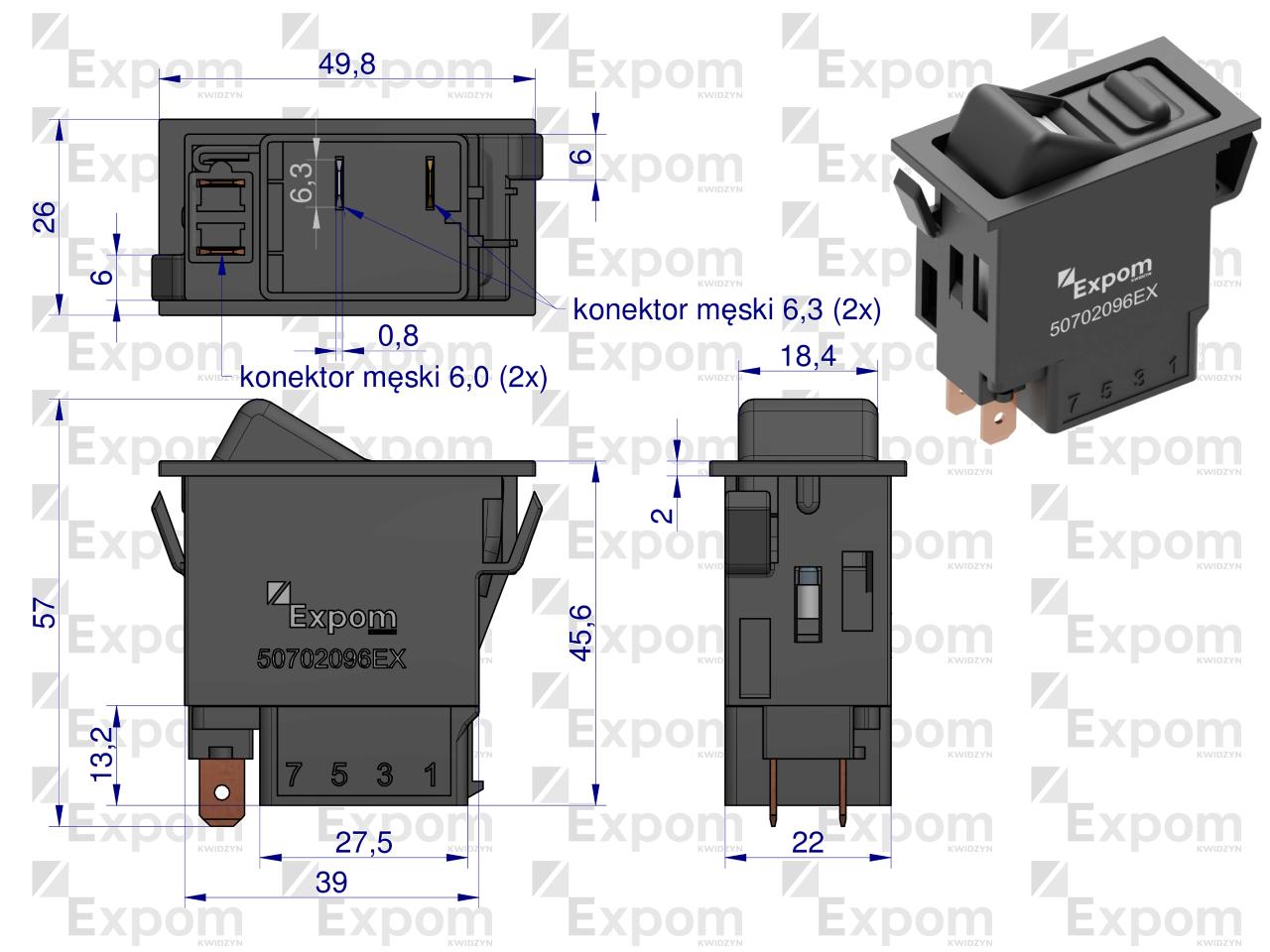 Włącznik przechylny do wbudowania Case IH New Holland Steyr  EXPOM KWIDZYN eu