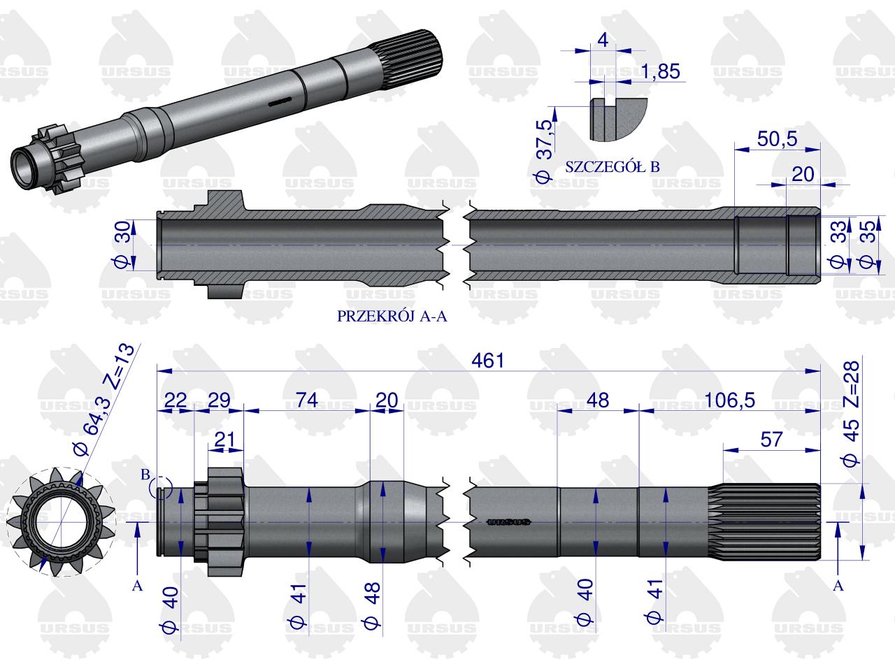 Wałek sprzęgłowy przekaźnika C-360-3P ORYGINAŁ URSUS