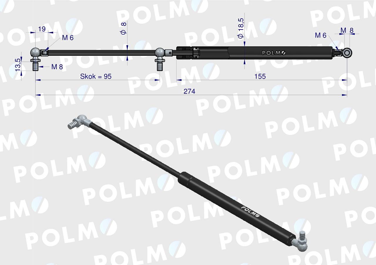 Siłownik drzwi L max. 274mm 5089549P CASE IH POLMO