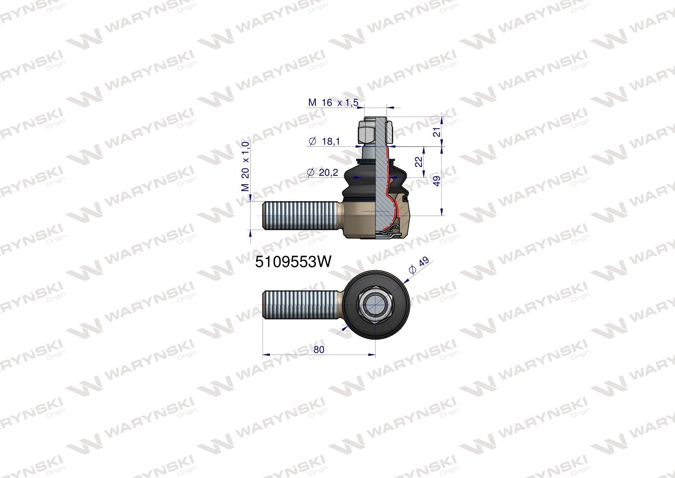 Przegub kierowniczy 80mm- M20x1 5109553 WARYŃSKI