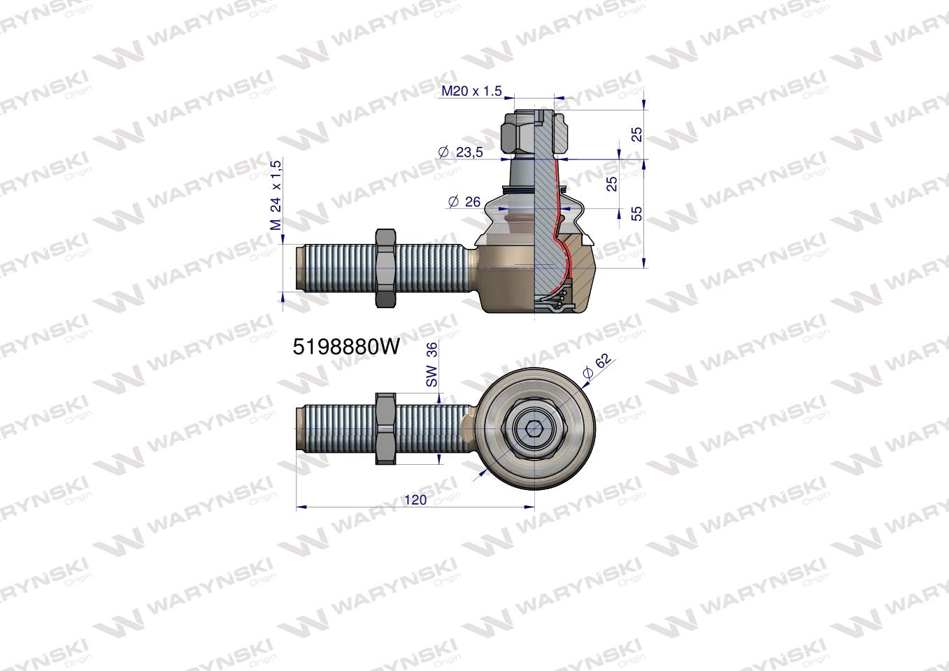 Przegub kierowniczy 120mm- M24x1,5 5198880 WARYŃSKI