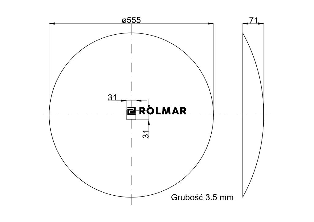 Talerz gładki fi 560 otwór 30x30 stal borowa Talerzówka 1202030120
