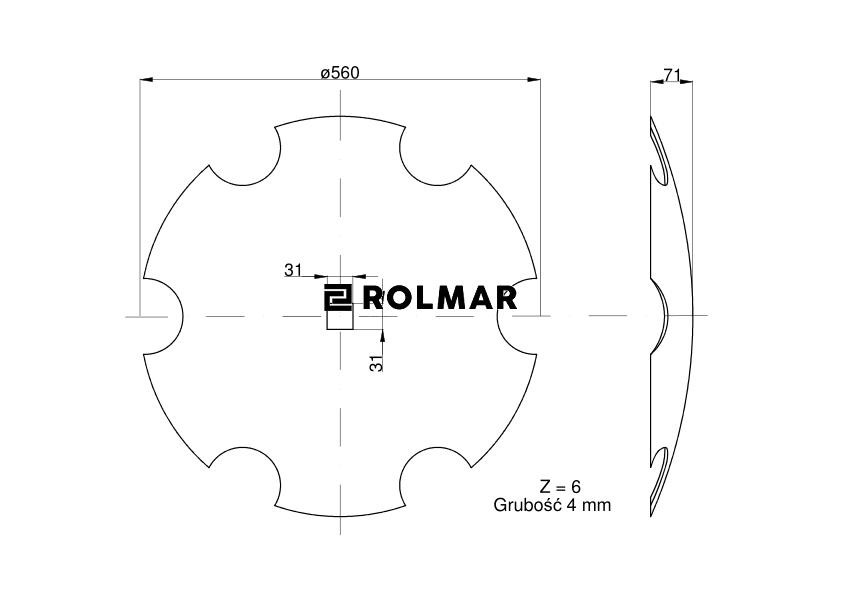 Talerz uzębiony fi 560 otwór 30x30 stal borowa Talerzówka 1279601010 1202030130