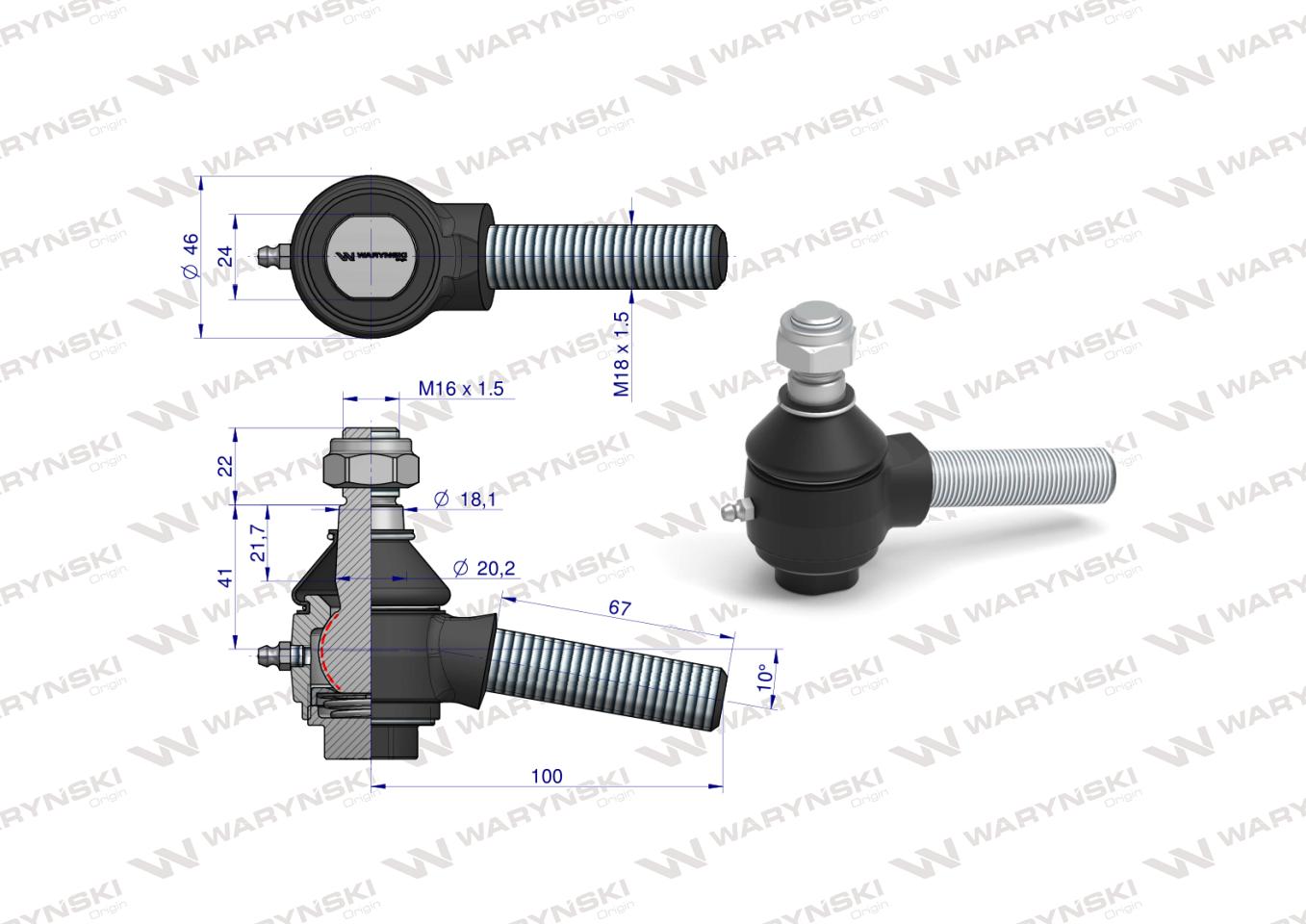 Przegub układu kierowniczego skośny 55113565 5211-7711 Zetor WARYŃSKI