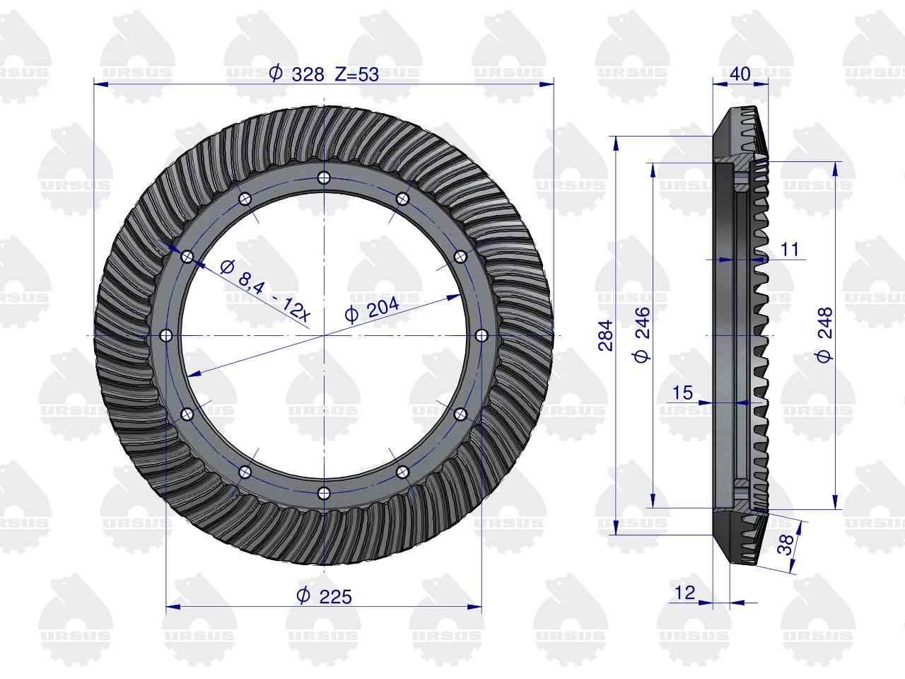 Para kół ataku 46625070 Zetor C-360 nity FI-8 (ząb skośny) ORYGINAŁ URSUS