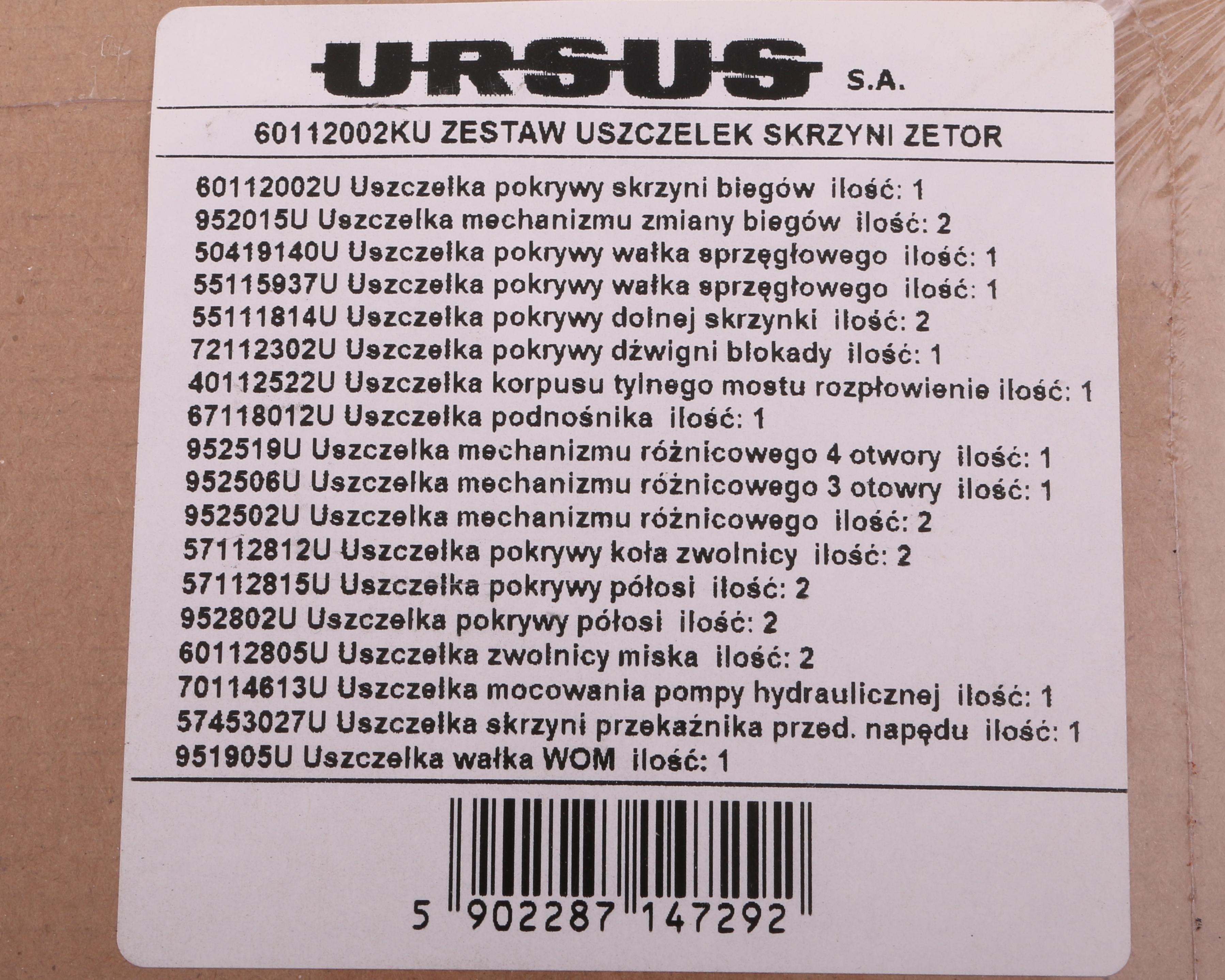 Komplet ( zestaw ) uszczelek skrzyni / mostu ZETOR ORYGINAŁ URSUS