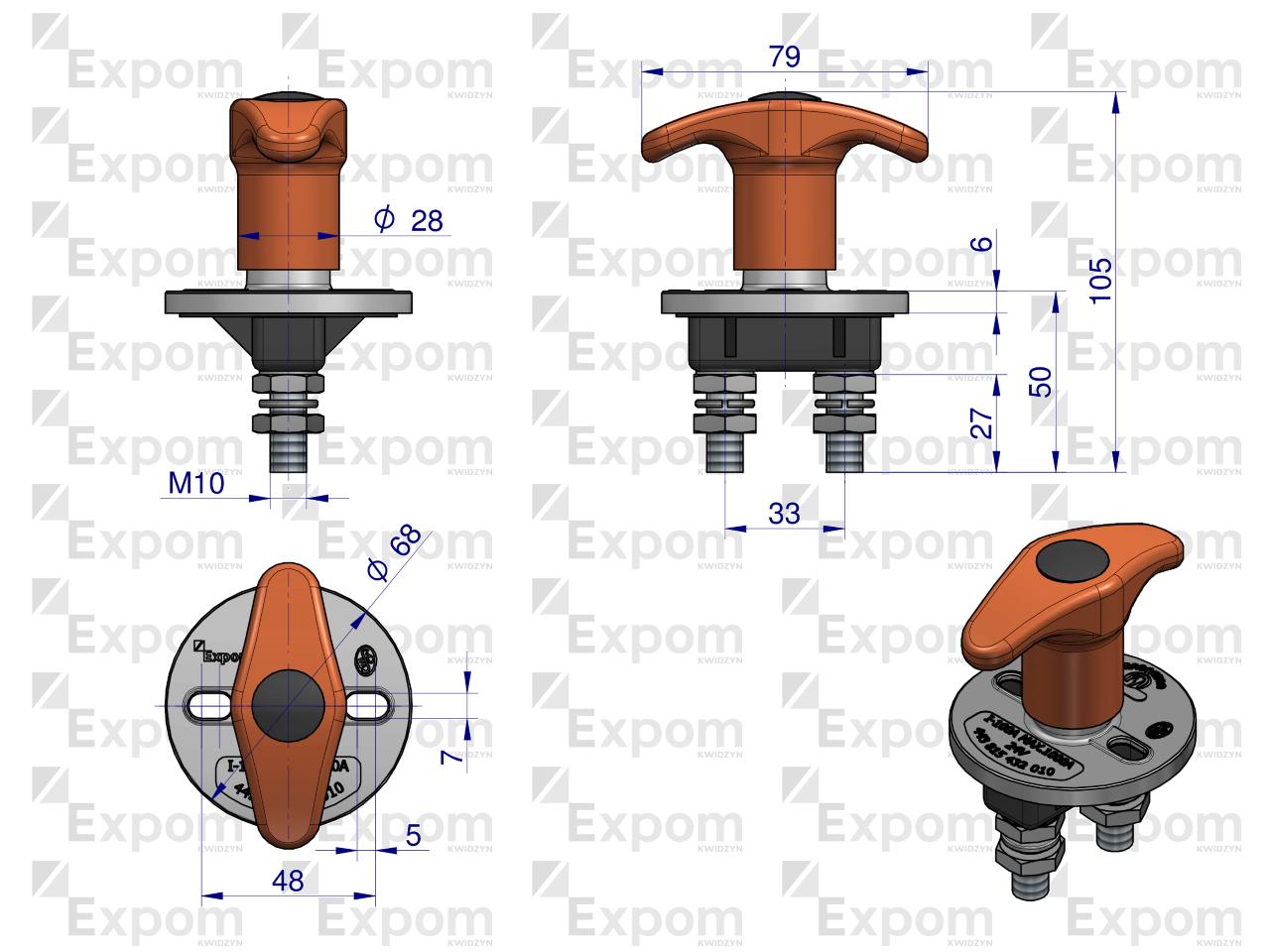 Odłącznik 12/24V 100A  M10 60115723 EXPOM KWIDZYN
