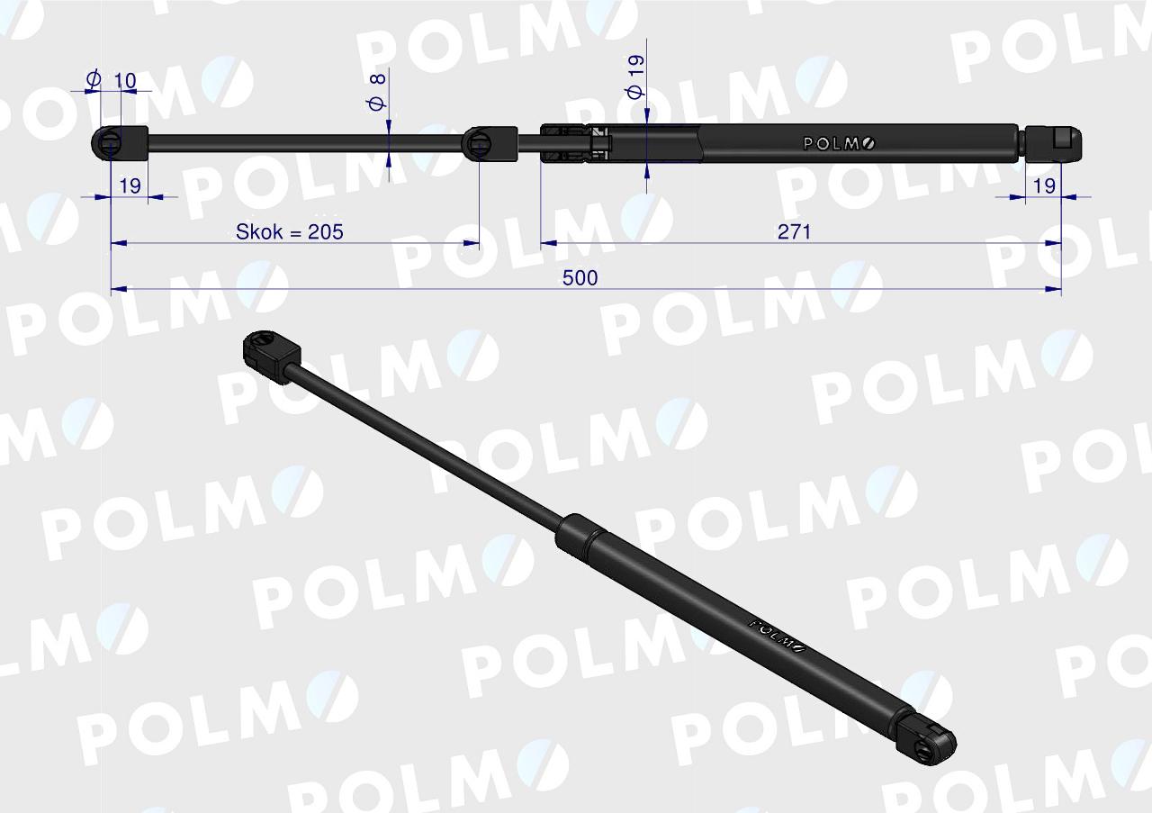 Siłownik szyby tylnej L max. 500mm 65499077 FRITZMEIER POLMO