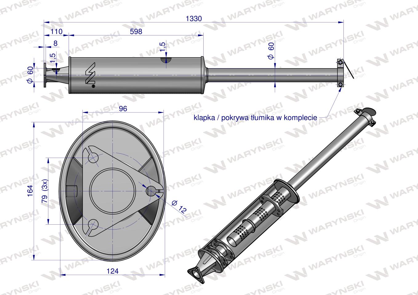 Tłumik 1330mm 7kg ZETOR ( prosty ) INOX WARYŃSKI