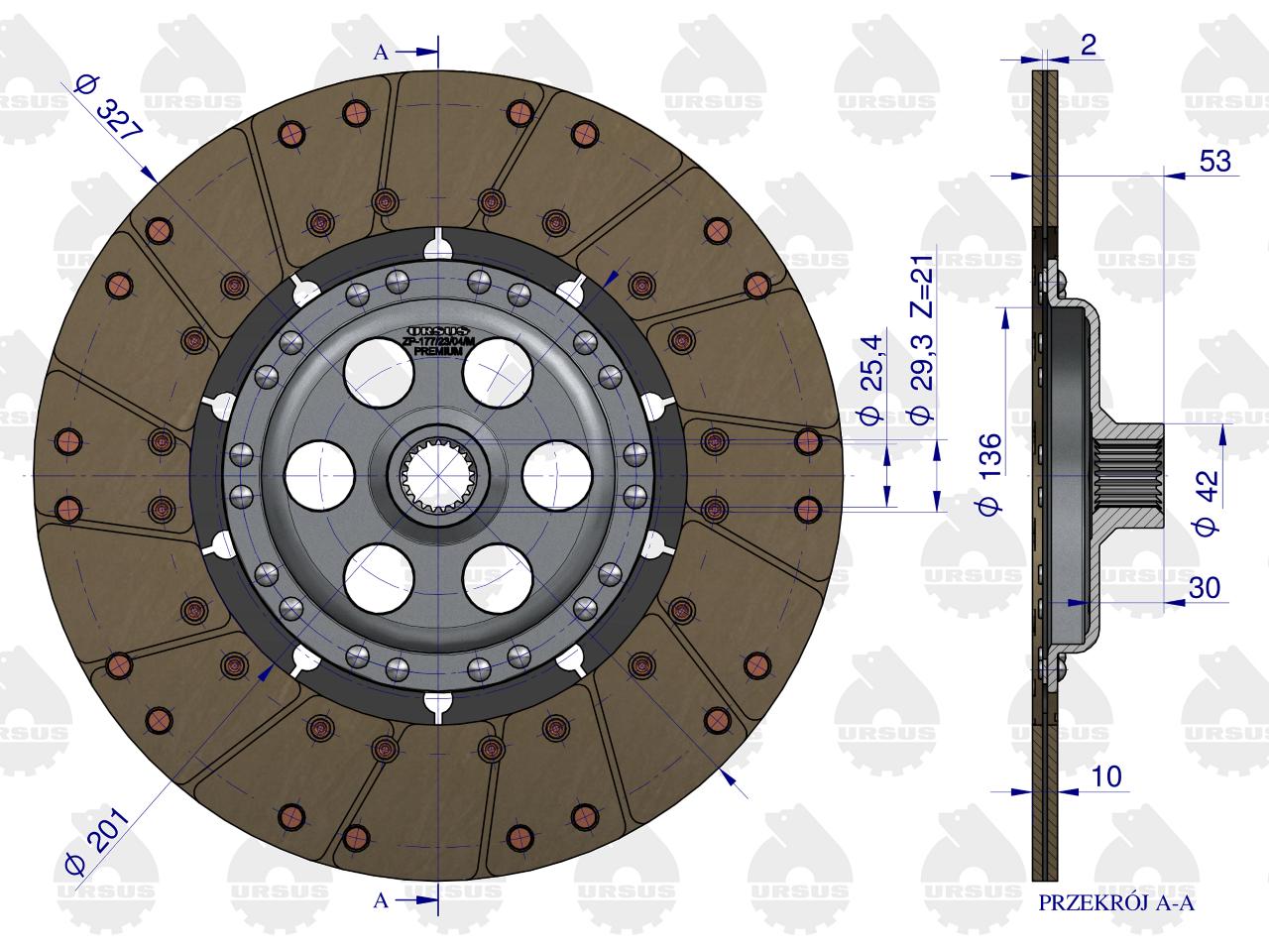 Tarcza sprzęgła drobny frez FI-327. Z-21. 13" MF-4 PREMIUM ORYGINAŁ URSUS