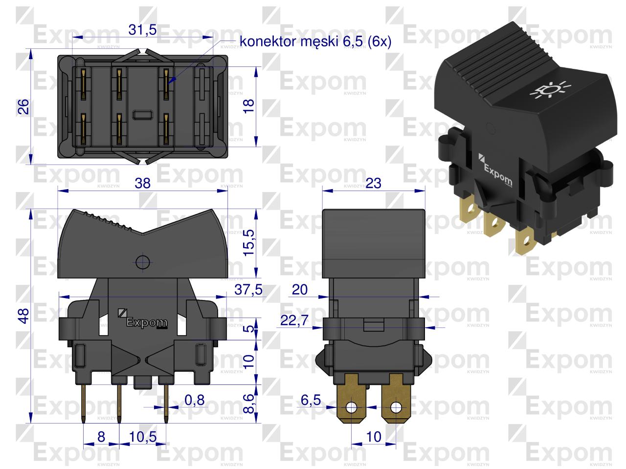 Włącznik Belarus wypadowy reflektora roboczego  EXPOM KWIDZYN eu