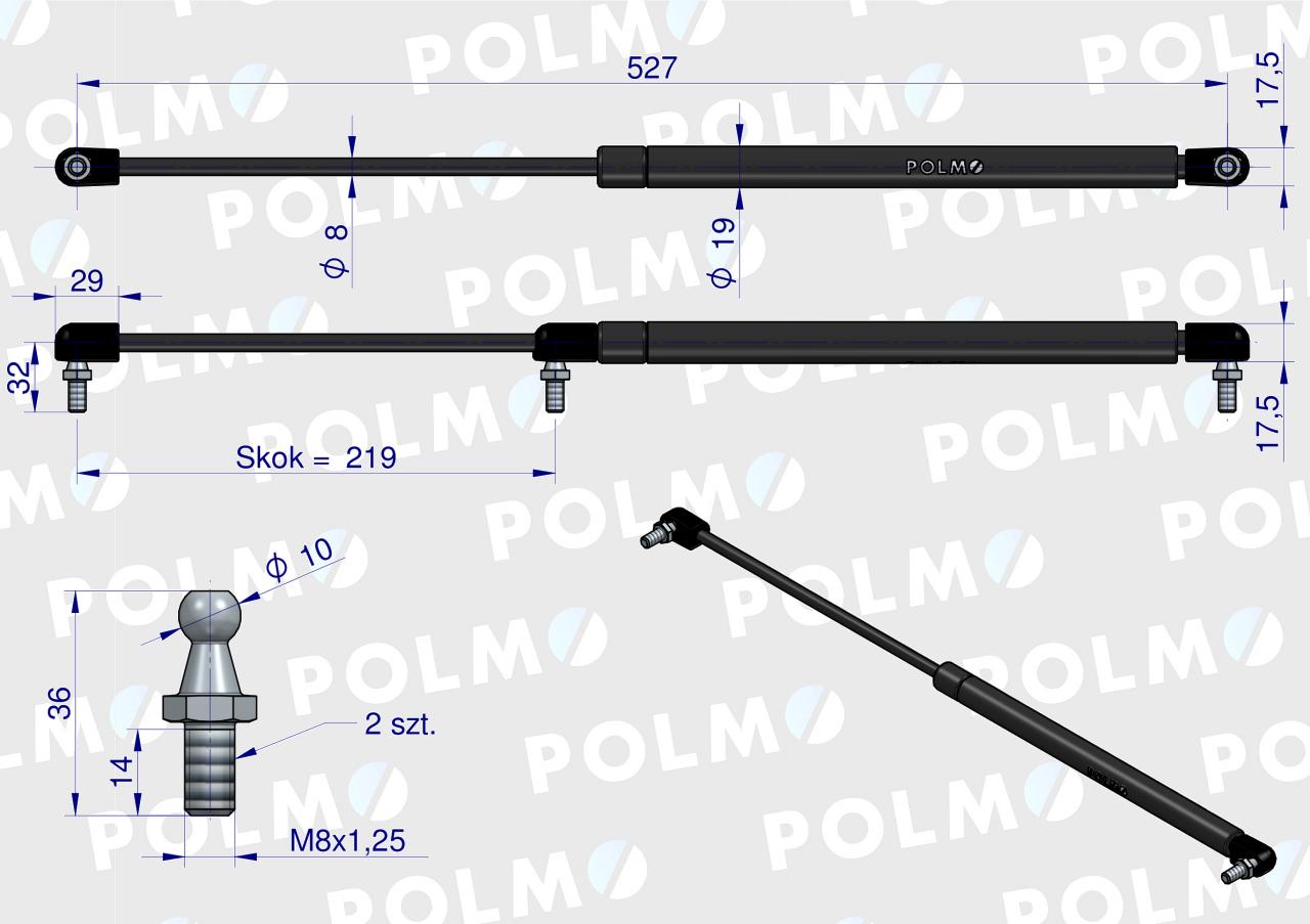 Siłownik dachu 10368918 pasuje do Zetora Proxima Forterra POLMO