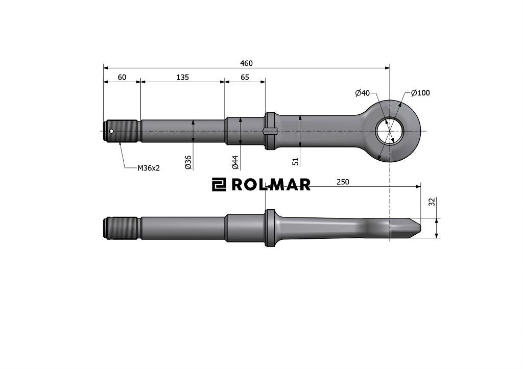 Ucho dyszla D-47 Fi40mm M36x2 Przyczepa