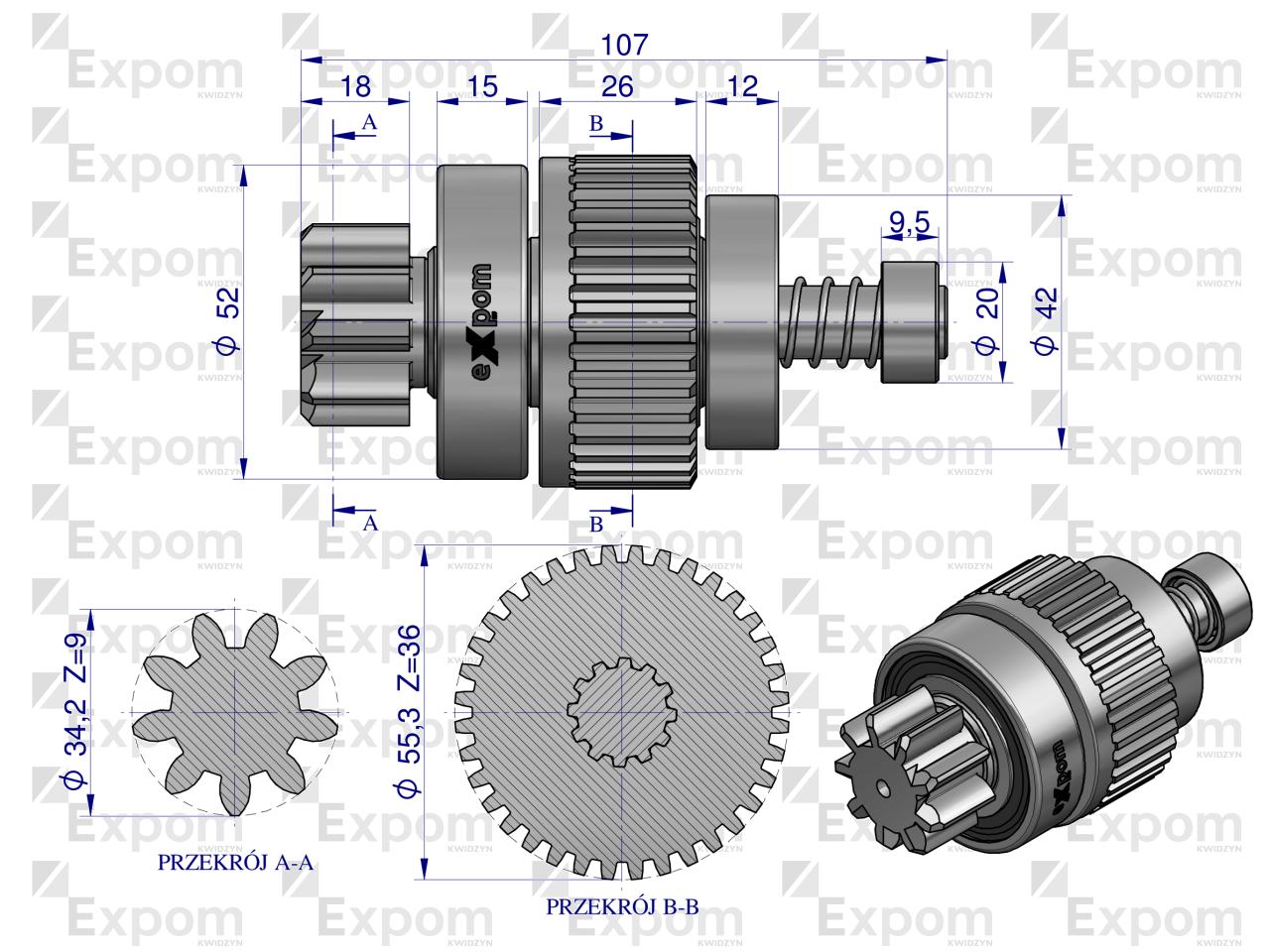 Zespół sprzęgający rozrusznika Renault Fendt typu Magneton 9142801 Blue Line EXPOM KWIDZYN