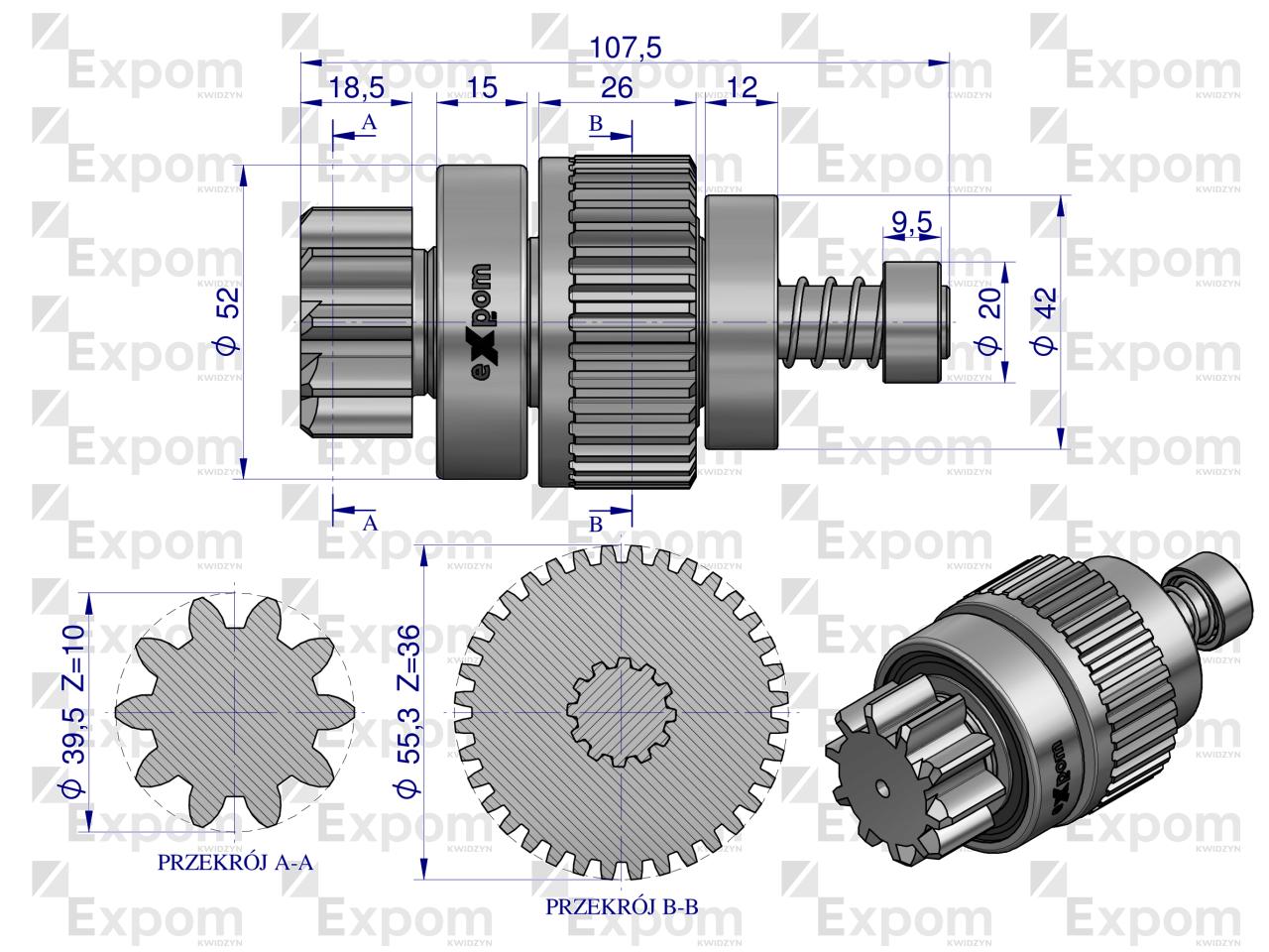 Zespół sprzęgający rozrusznika JOHN DEERE typu Magneton 9142745 Blue Line EXPOM KWIDZYN