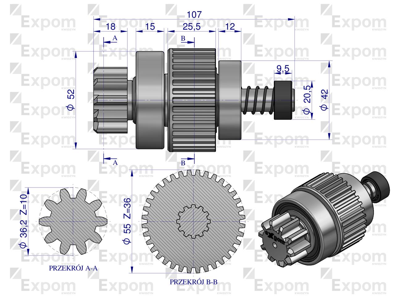 Zespół sprzęgający rozrusznika T-25 MTZ typu Magneton 9142780 Blue Line EXPOM KWIDZYN