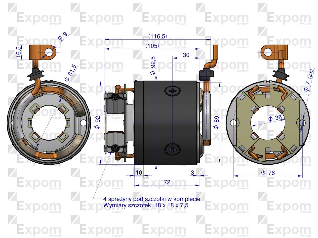 Stojan kompletny z szczotkotrzymaczem rozrusznika typu Magneton 9142722 Blue Line EXPOM KWIDZYN
