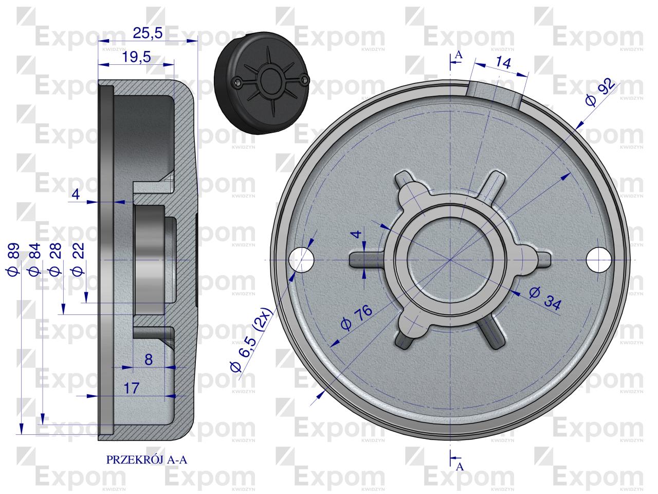 Pokrywa tylna szczotkotrzymacza rozrusznika typu Magneton 9172742.24V Blue Line EXPOM KWIDZYN