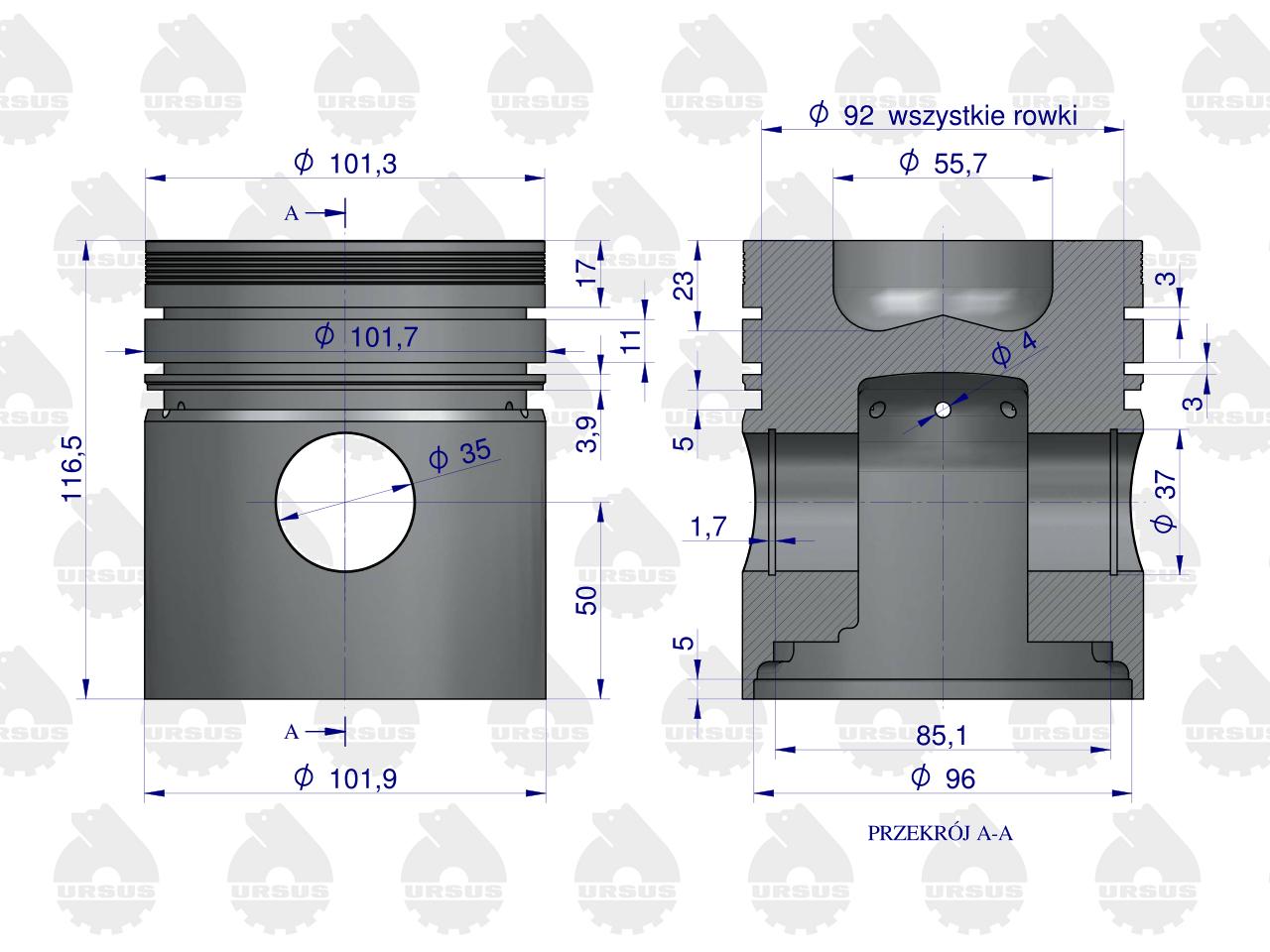 Zestaw naprawczy silnika 102/3 komora 55.7 mm 71010303 ZETOR ORYGINAŁ URSUS