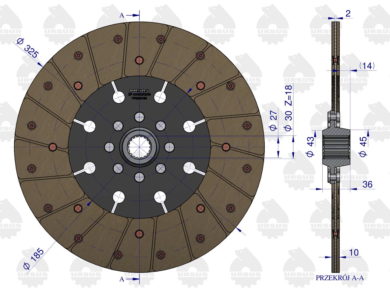 Tarcza sprzęgła fi 325 pias.18 frezów C-385 PREMIUM ORYGINAŁ URSUS