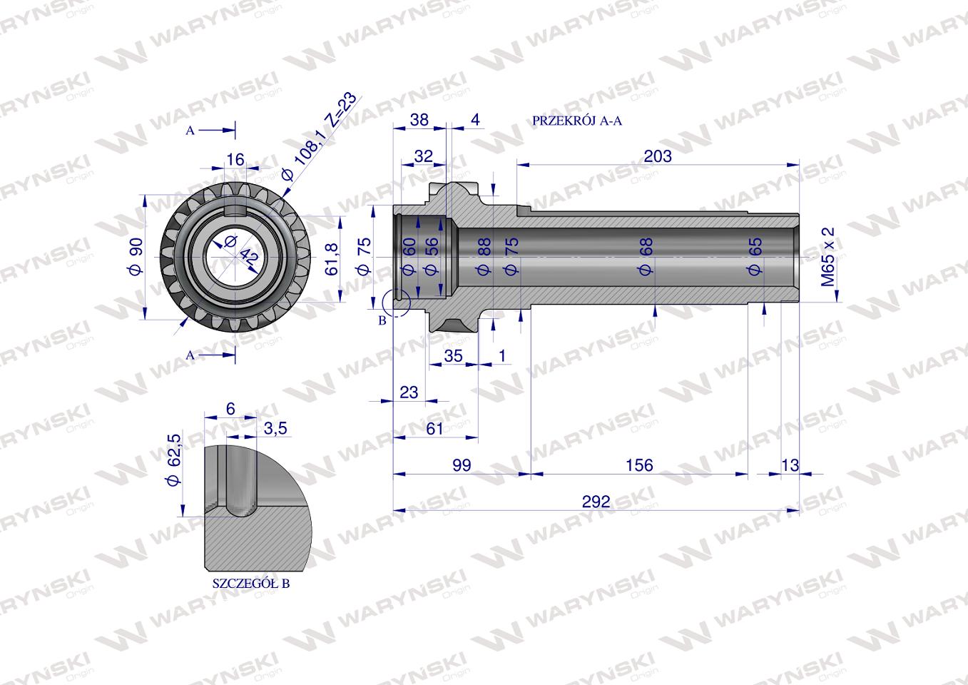Wałek pośredni skrzyni Z-23 C-385 WARYŃSKI