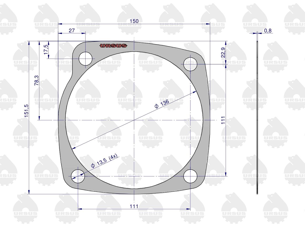 Uszczelka wyjścia przedni napęd krążelit 0.8mm C-385 ( sprzedawane po 10 ) ORYGINAŁ URSUS