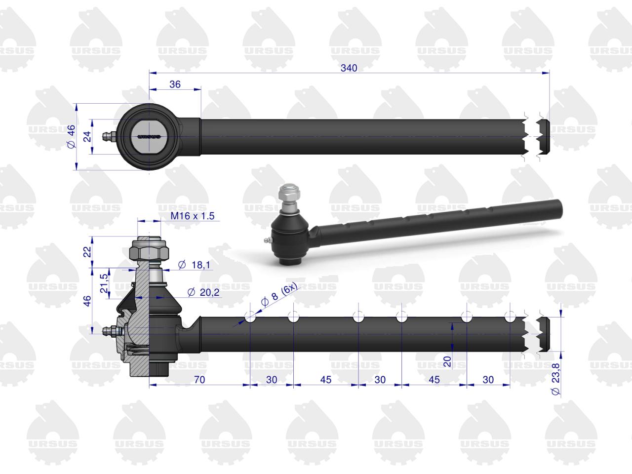 Przegub kulowy długi wsuwany z nakrętką C-385 ORYGINAŁ URSUS