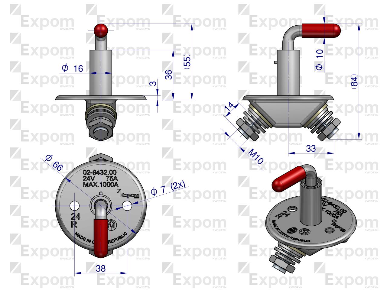 Odłącznik akumulatora M-10 75A C-385 EXPOM KWIDZYN