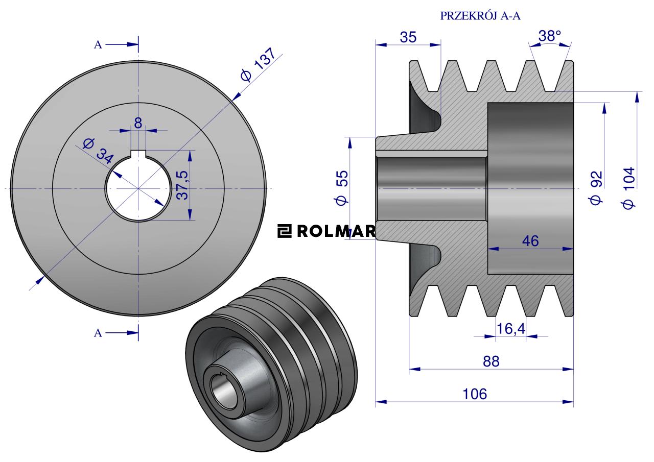 Koło pasowe małe śrutownik Bijakowy