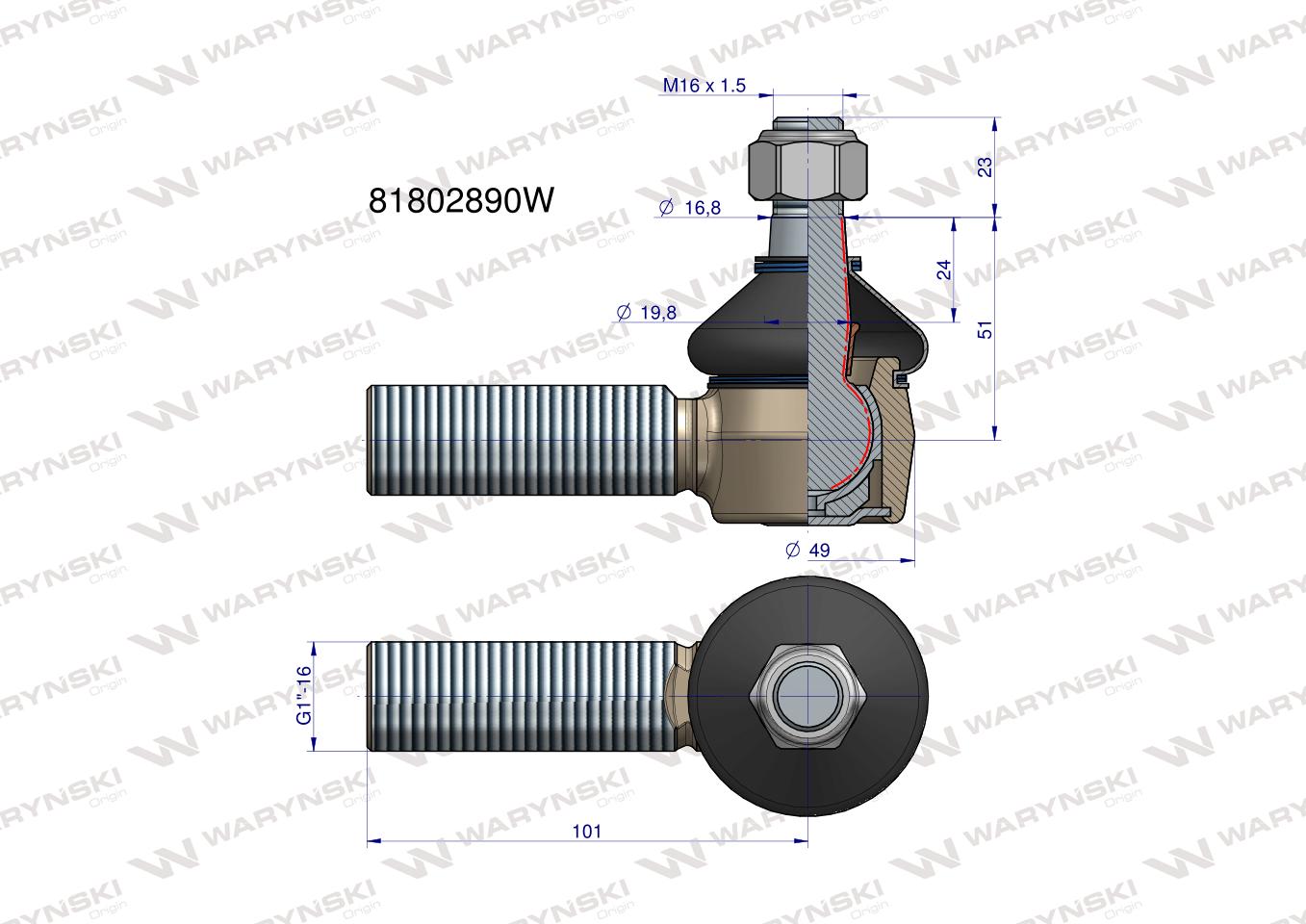 Przegub kierowniczy 1" 81802890 WARYŃSKI
