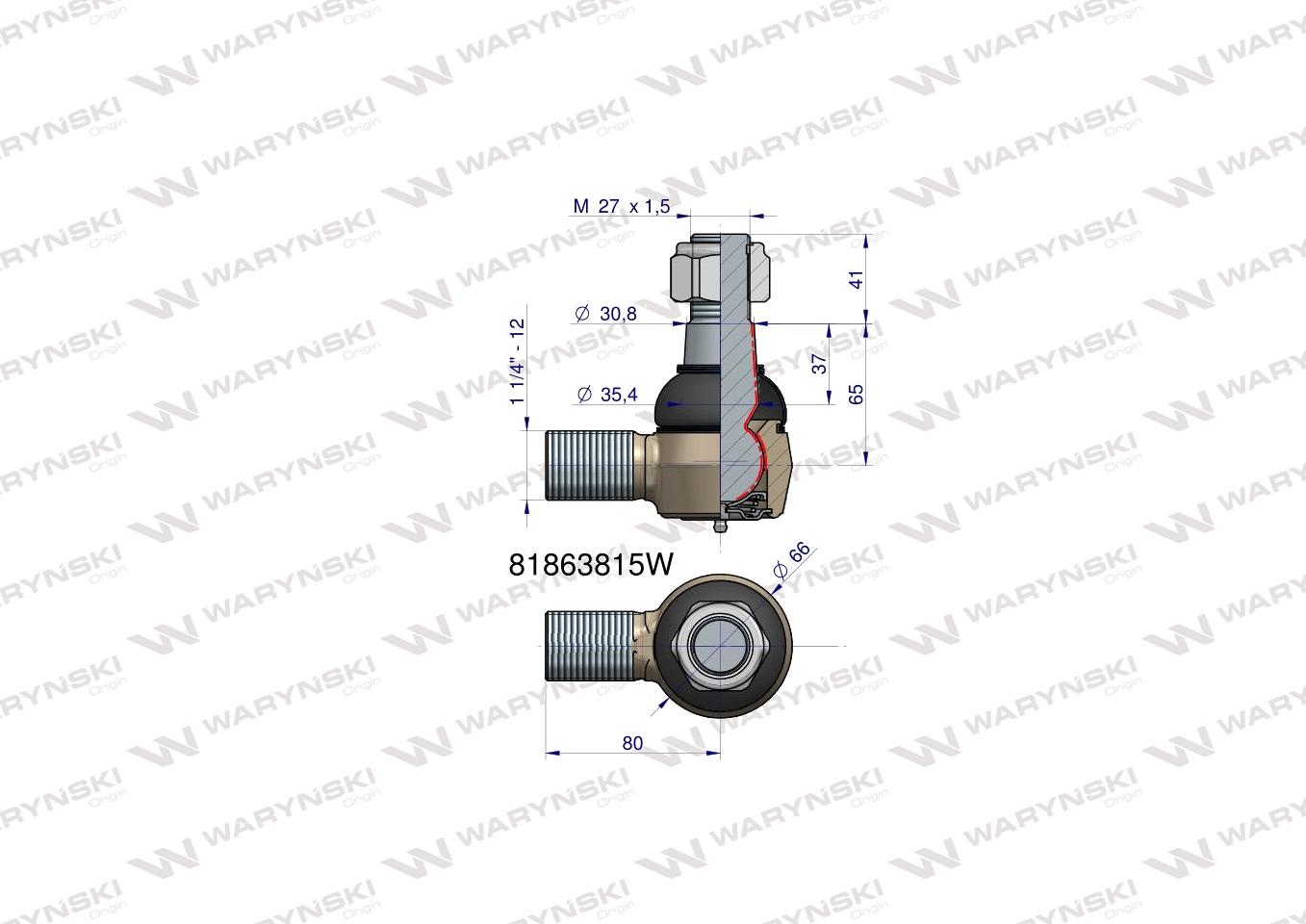 Przegub kierowniczy 80mm- M1 1/4-12 81863815 WARYŃSKI