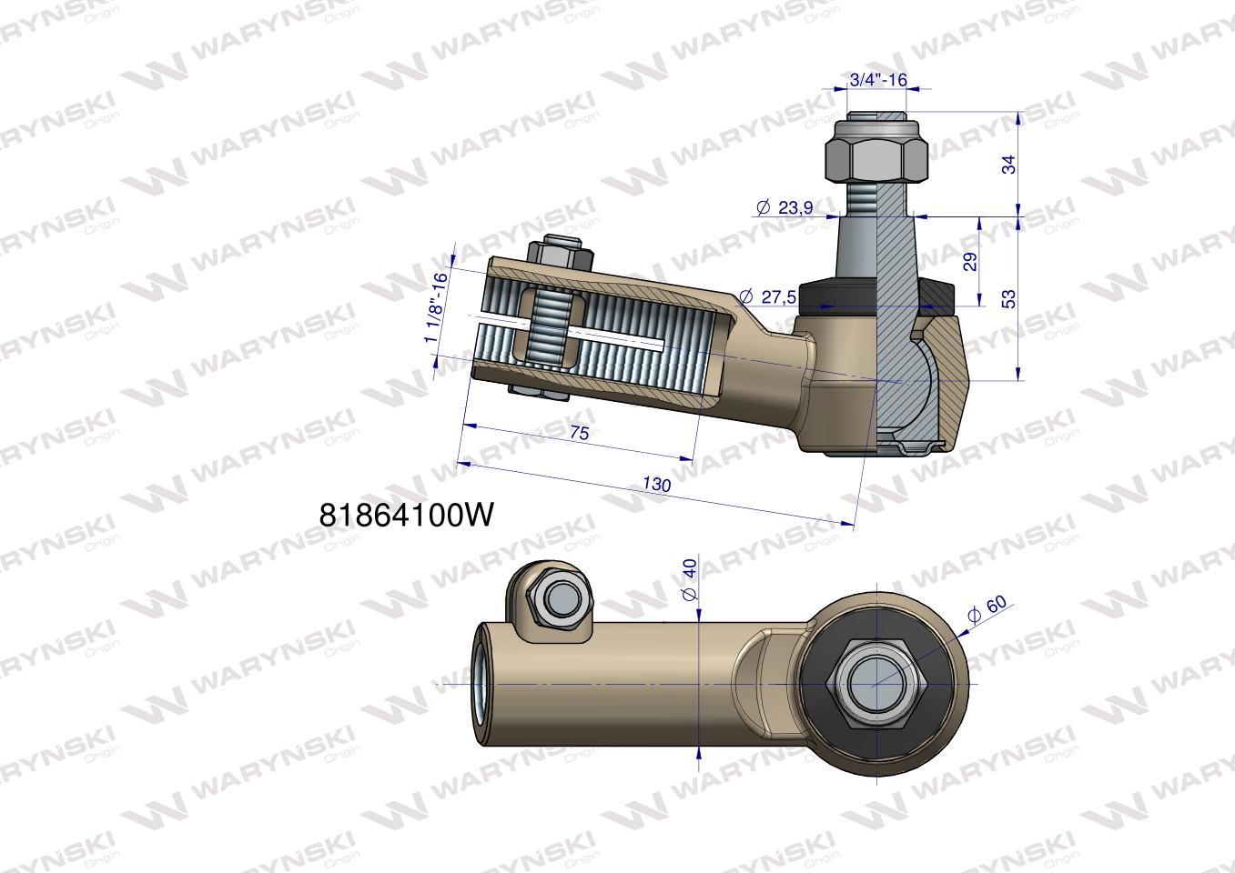 Przegub kierowniczy 130mm - M1 1/8"  81864100 WARYŃSKI