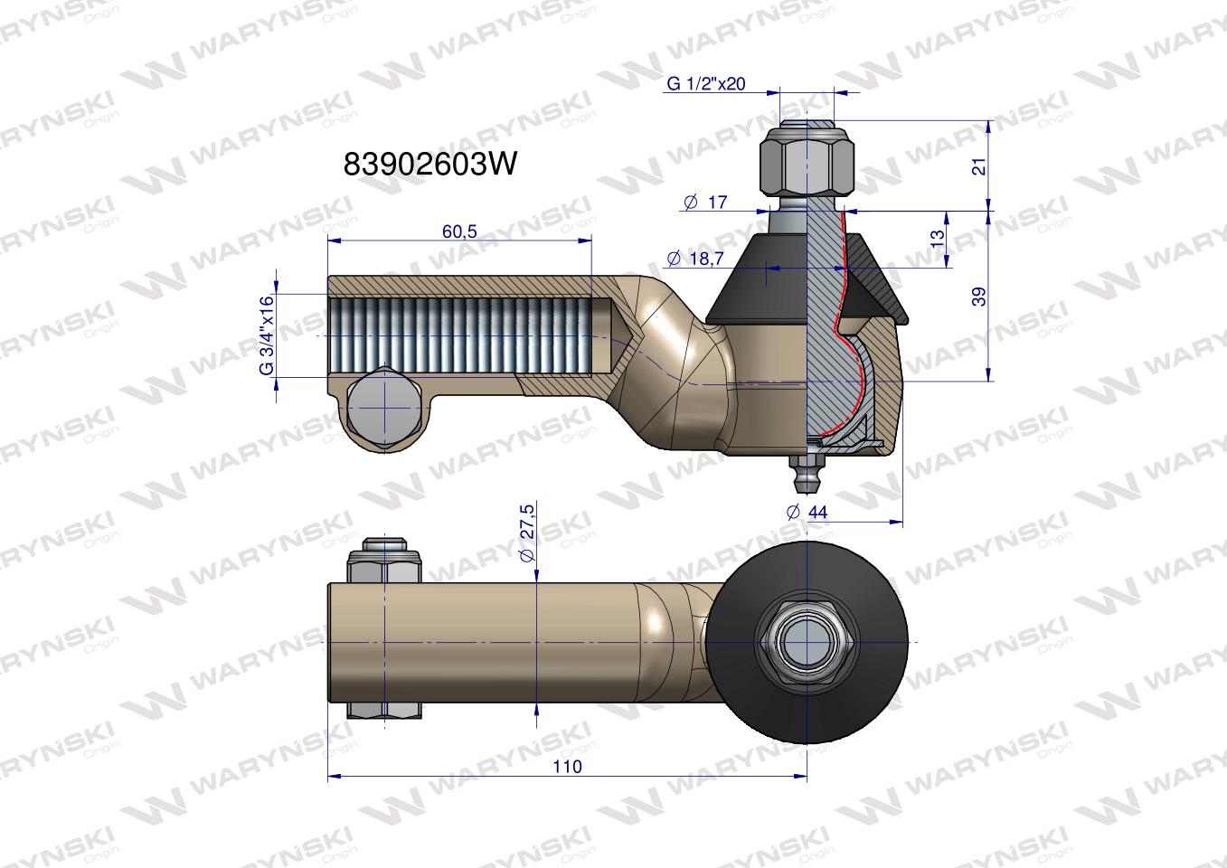 Przegub kierowniczy 3/4" 83902603 WARYŃSKI