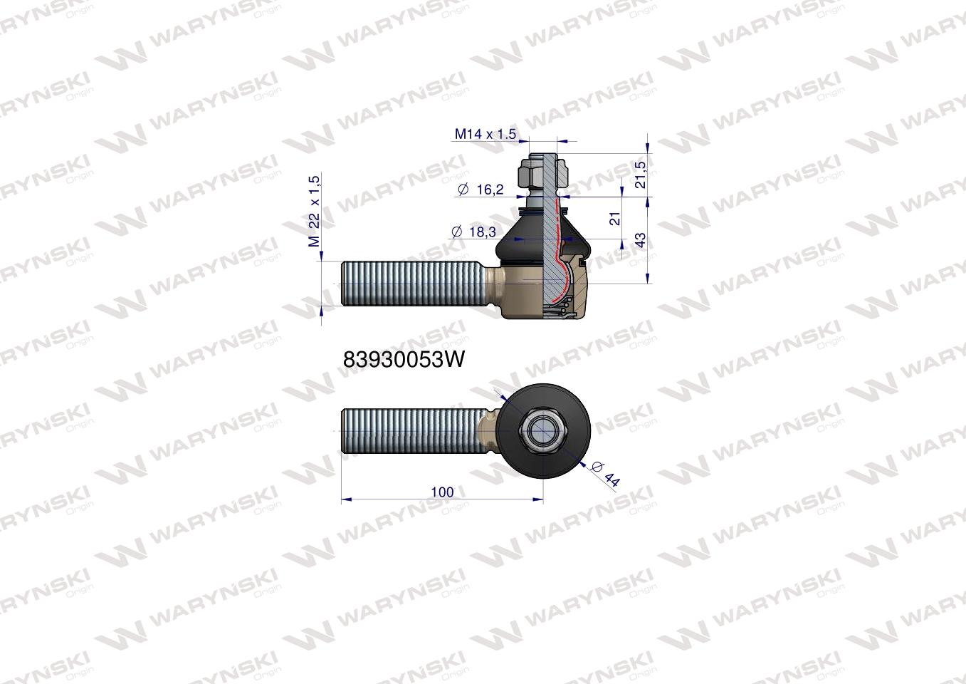 Przegub kierowniczy 100mm-M22x1,5 83930053 WARYŃSKI