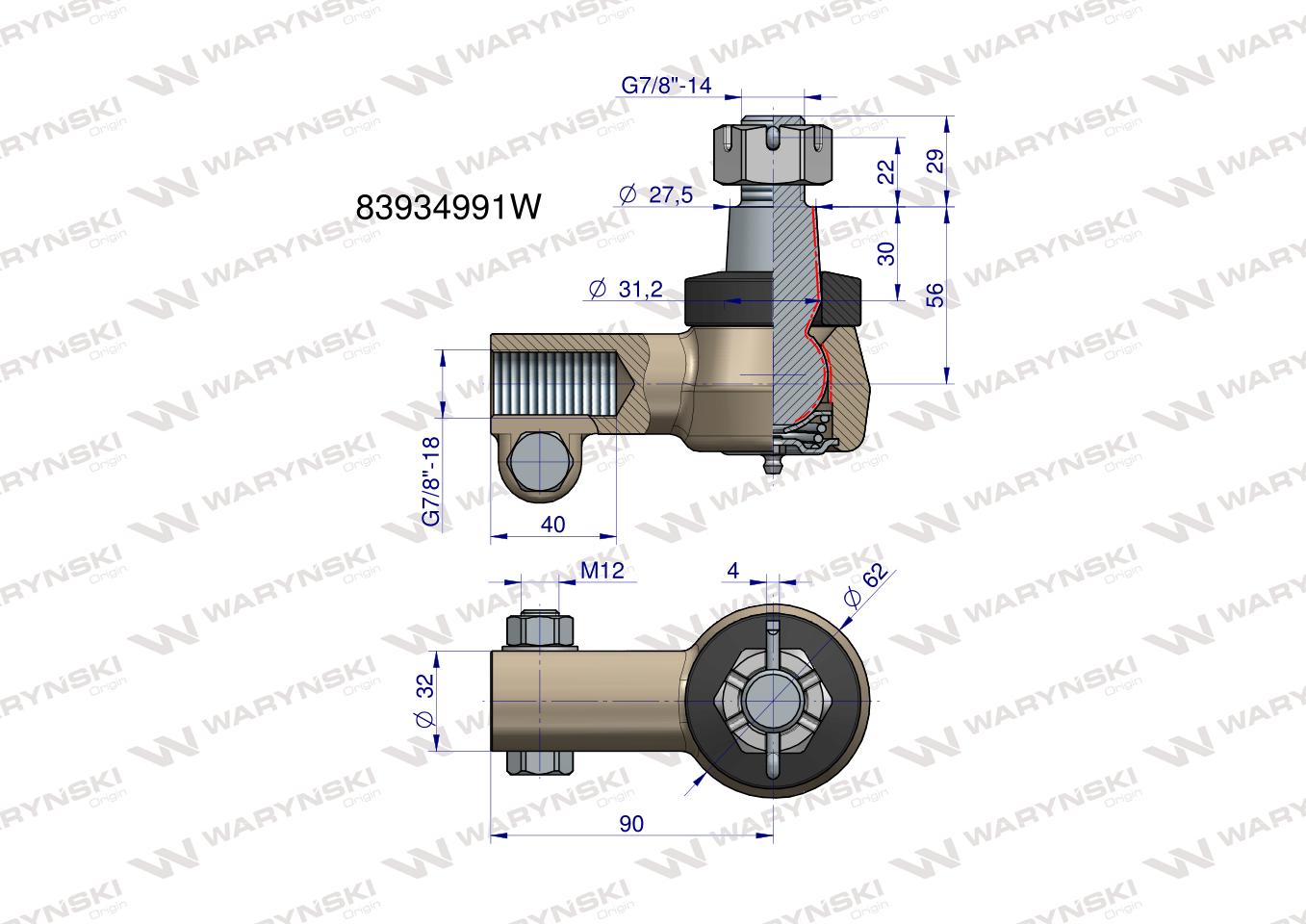 Przegub kierowniczy 7/8"L 83934991 WARYŃSKI