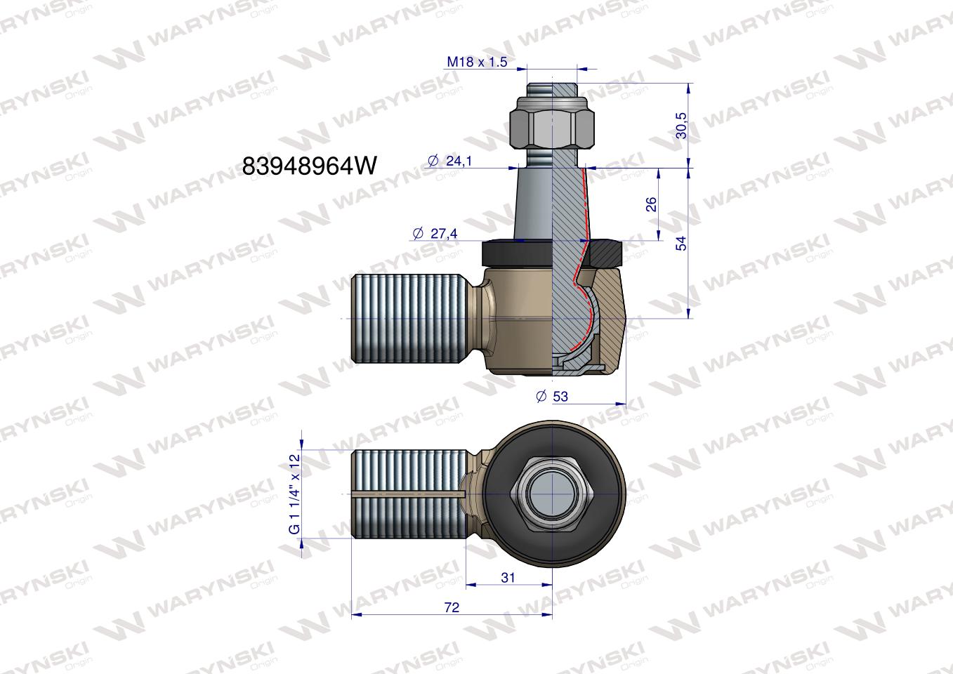Przegub kierowniczy 1.1/4" 83948964 WARYŃSKI